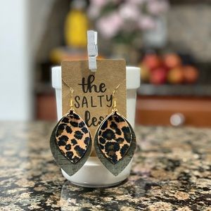 Army Green Cork & Leopard Faux Leather Earrings